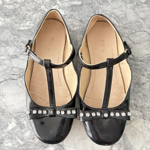 ZARA Girls Rhinestone Mary Jane Flats Dress Shoes Black Size 31 - Picture 4 of 10